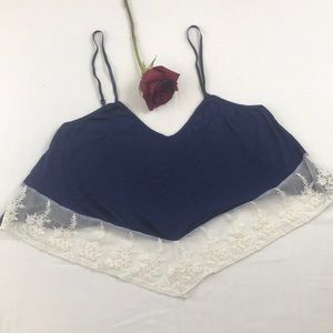 Navy and white lace flowy crop top
